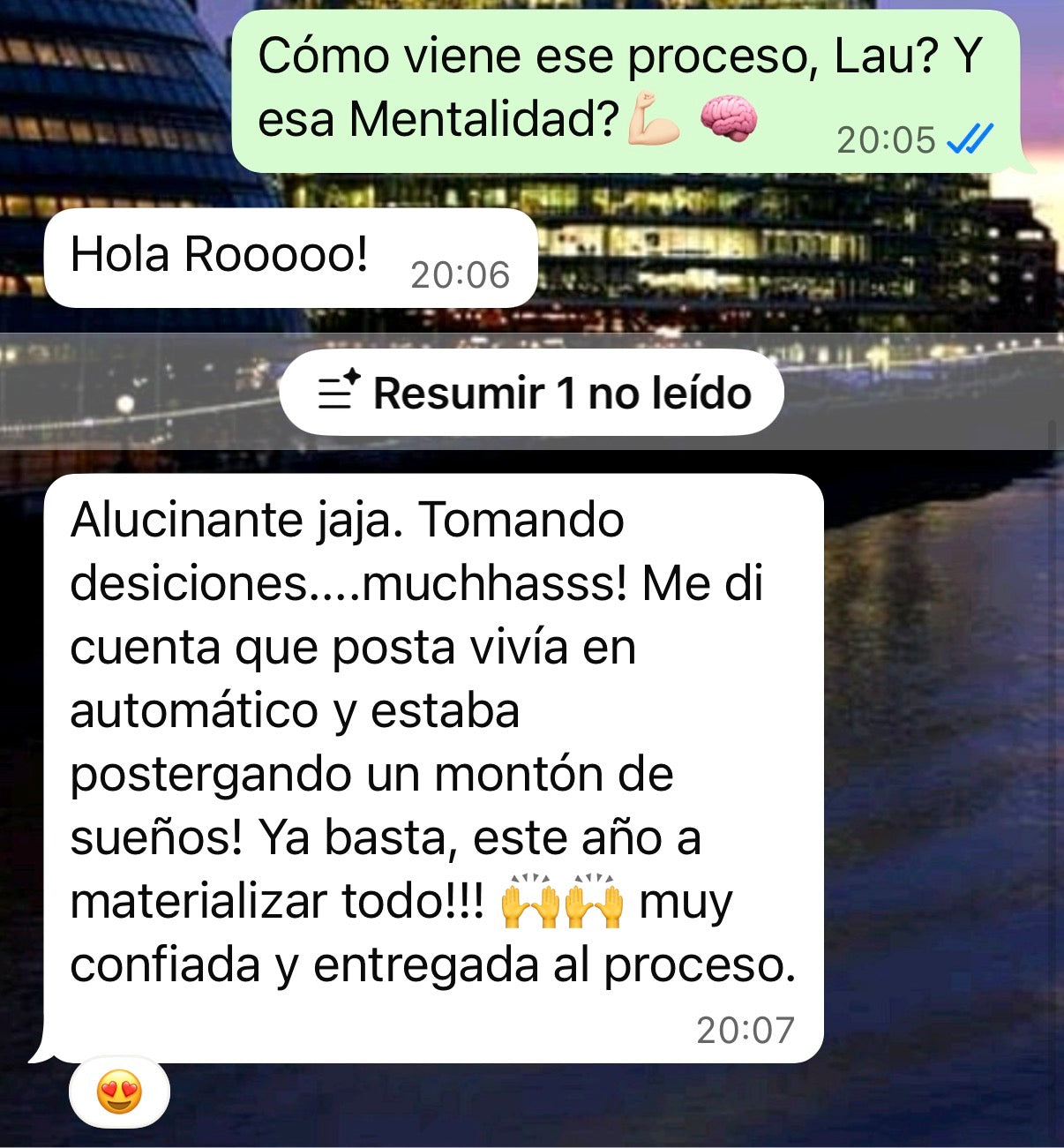 Testimonio real de WhatsApp